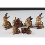 Collection of Five Beswick Rabbits including models 2 x 823, 824, 825, 826 plus another Ceramic