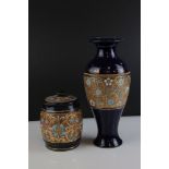 Early 20th century Royal Doulton Stoneware Vase, 26cms high and Lidded Tobacco Jar, 15cms high, both