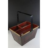 19th century Toleware Housemaids Trug, with lift-out tray and swing handle, 40cms high