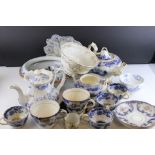 A quantity of 19th blue and white china to include Grainger Worcester part tea set (af), Ironstone