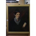 19th century Oil Painting on Canvas Half Length Portrait of a Lady, 62cms x 75cms, framed (a/f)