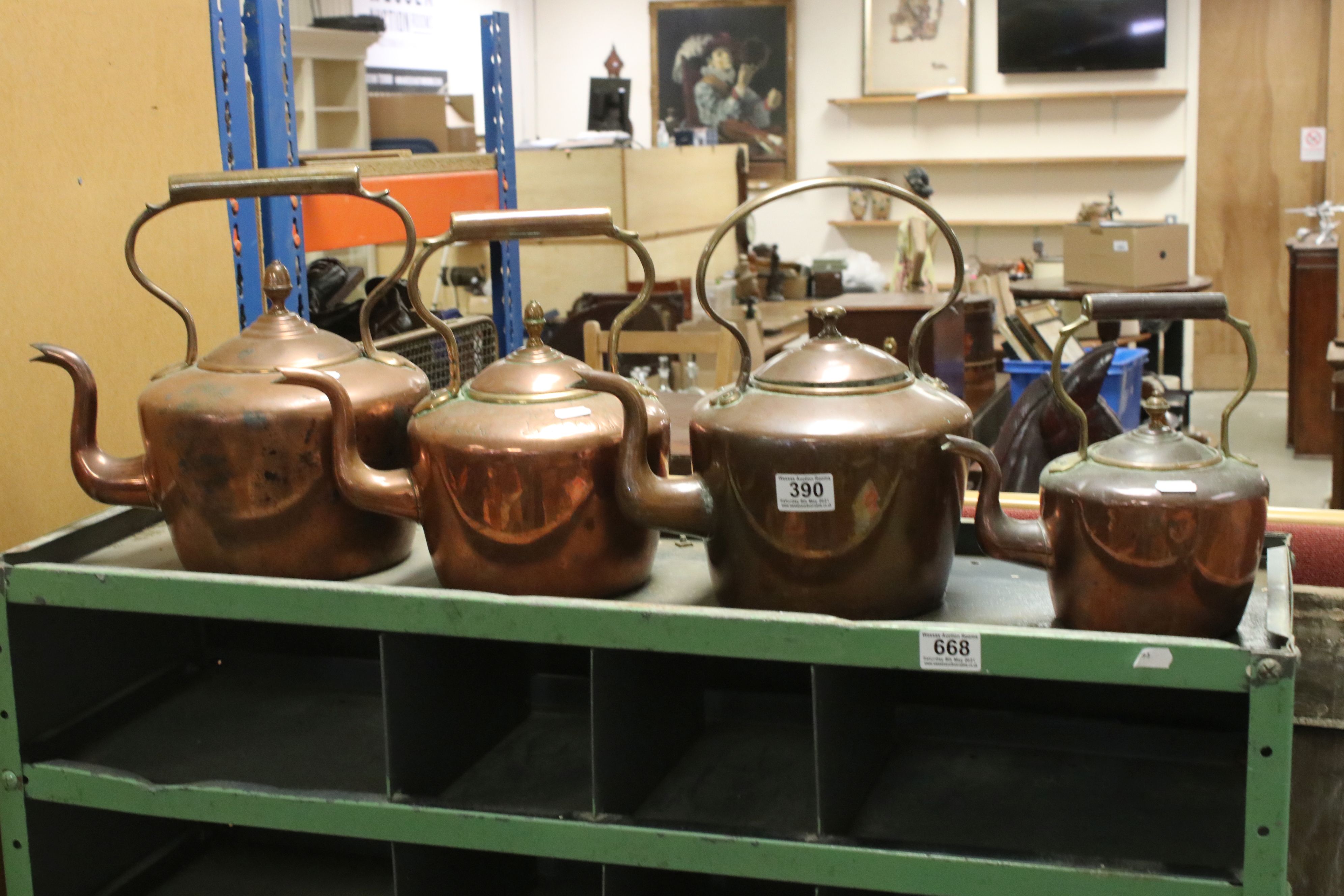 A group of four 19th century Copper Kettles