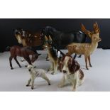 Collection of Ceramic Animals including Three Beswick Horses, Beswick Lamb, Beswick Stag (a/f) and