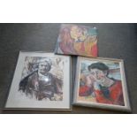 Two Edward Lewis Oil Paintings together with a contemporary portrait of Rembrandt