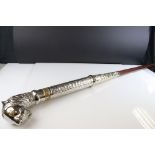 Ceremonial style staff with white metal tiger's head handle