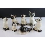 Winstanley Seated Siamese Cat, 14cms high together with Five Seneshall Cat Figures and a Seneshall