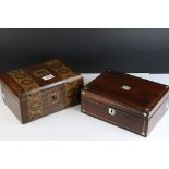 a vintage wooden sewing box with fitted interior together with another box.