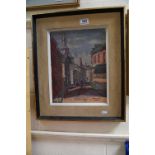 A mid 20th century oil on board Continental street scene with indistinctly signed 34 x 26 cm.