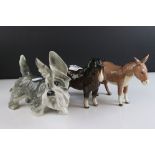 Beswick Woolly Shetland Mare, model 1033, Beswick Donkey and a Ceramic Dog