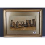 Local Interest, R Hoskin, early 20th century watercolour of Stonehenge Wiltshire, signed, 24 x 42 cm