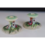 Pair of Clarice Cliff Candlesticks, 9cms high