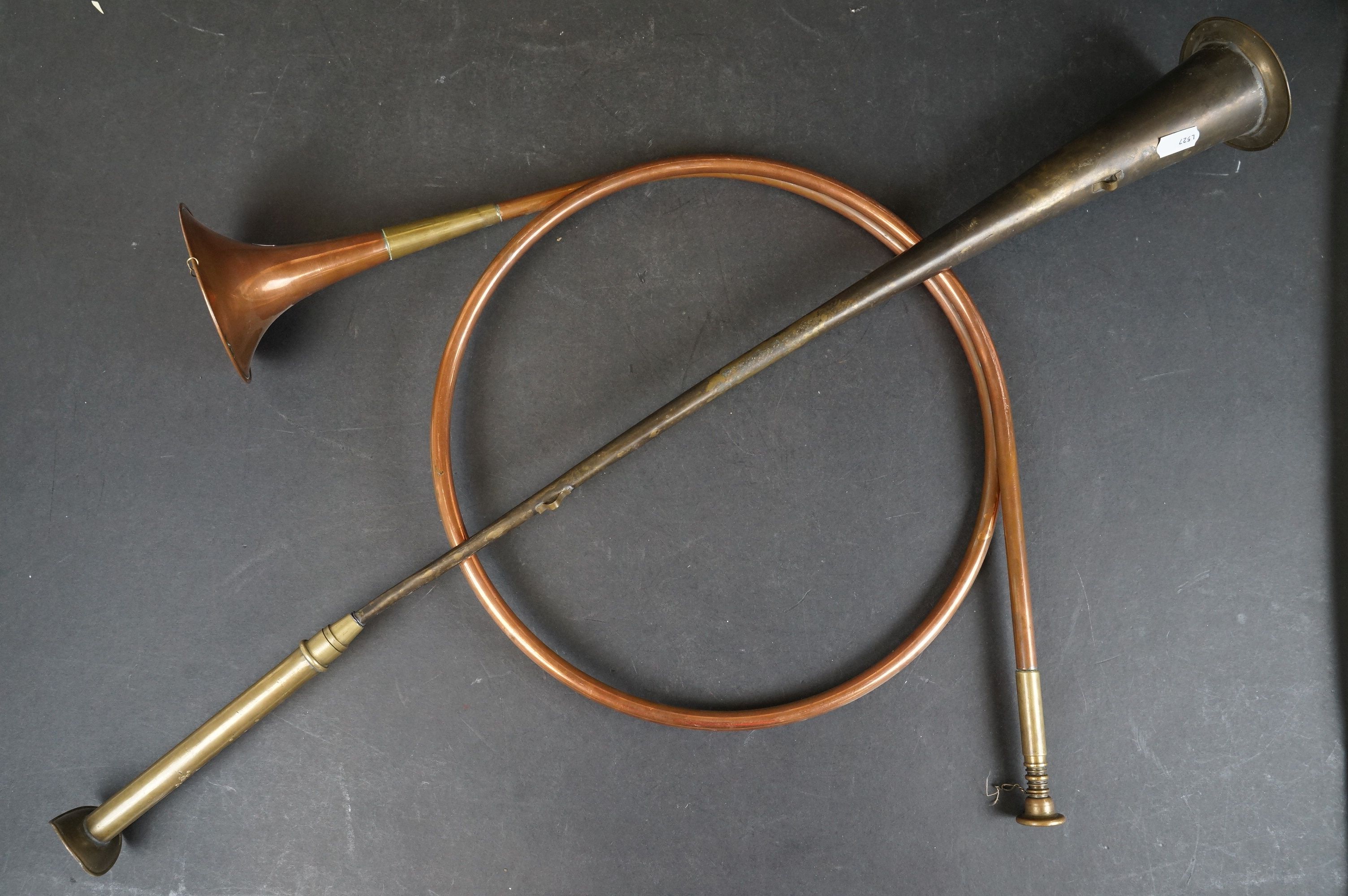 Vintage French hunting horn & one other