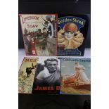 Five reproduction Metal Advertising Signs including Lifebuoy Soap, Golden Shred Marmalade, Nestle'