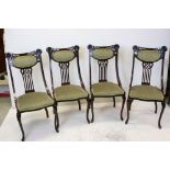 Set of Four Early 20th century carved Mahogany Side Chairs, in the Late Art Nouveau style, raised on