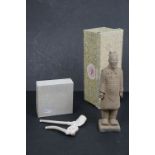 Ally Sloper Clay Pipe plus one other together with a Chinese model of a Terracotta warrior.