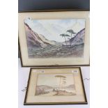 A F Williams, two framed and glazed 20th century watercolours, Highland scene with figures and one