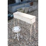 A vintage white painted metal planter, stands approx 71cm in height, together with a mini metal