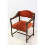 Mid 20th century Finnish Lepo Finn Elbow Chair with upholstered back rail and seat, 78cms high