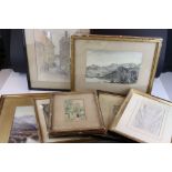 A quantity of watercolours and prints to include landscapes.
