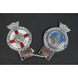 Two vintage car badges to include a St. Christopher and an England example both maker marked J.R.