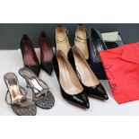 Five pairs of various ladies high-heeled shoes, to include Prada kitten heel, Christian Louboutin