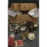 A large collection of silver plate to include coffee pot, tea pot, flatware and a Mappin & Webb