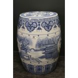 Modern Chinese Barrel Shaped Blue and White Ceramic Garden Seat, 47cms high