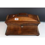 Early 19th century Rosewood Sarcophagus Tea Caddy with secret compartment to lid, 38cms long x 24cms