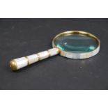 Large handheld magnifying glass set with mother-of-pearl