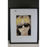 A framed and glazed portrait print, pop art style, of a girl in sunglasses, limited edition 11/12