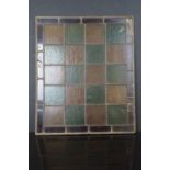 A vintage stained glass leaded window panel, measures approx 49cm x 41cm