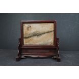 Chinese Dreamstone Marble Table Screen, the rectangular marble plaque with inscription and red