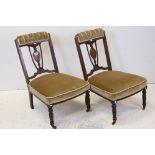 Pair of Early 20th century Inlaid Mahogany Nursing Chairs, with upholstered top rails and seats,