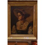 H W Foster late 19th century oil on canvas half Length portrait of a lady in costume and hat