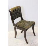 Contemporary George IV style Desk Chair with Green Leather Buttoned Upholstery, 87cms high