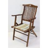 Late 19th century Campaign / Steamer style Folding Chair with striped upholstery