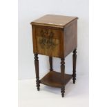 19th century Walnut Pot Cupboard with single drawer, marble lined pot cupboard and shelf below,