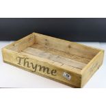 Rustic Wooden Waxed Herb / Seed Box marked Thyme and Herbs, 47cms long