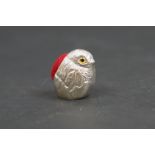 Silver pincushion in the form of a chick, stamped Sterling