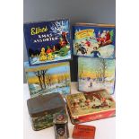 A collection of vintage advertising tins to include Christmas examples.