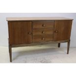 Mid 20th century Retro Gordon Russell Walnut Sideboard with three drawers and two cupboards, stamped