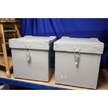 Pair of Grey Painted Protex Wooden Lidded Boxes, each 39cms wide x 39cms high