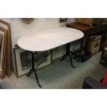 Black Metal Based Table with Oval Faux Marble Top, 122cms long x 72cms high