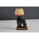 A vintage ceramic table lighter in the form of a lamp with black cat.