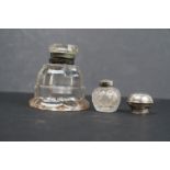 A small group of collectables to include a Victorian glass inkwell, a hallmarked silver topped glass