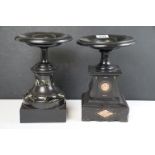 Two antique slate tazza's with mable inserts.