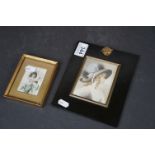 Antique miniature watercolour portrait of a lady in a bonnet & one other similar.