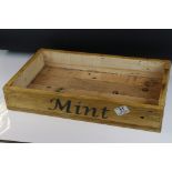 Rustic Wooden Waxed Herb / Seed Box marked Mint and Herbs, 47cms long