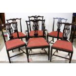 Set of Six Mahogany Dining Chairs, in the manner of Thomas Chippendale, with pierced black splats