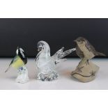 Poole Pottery Robin on a Plant Pot, 13cms high together with a Glass Paperweight in the form of a